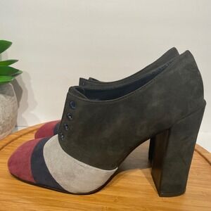 Tory Burch Stell Suede Block Heel Preppy Red Blue Colorblock Oxford Pump 8.5M